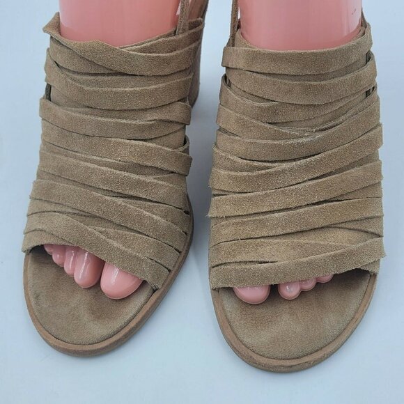 Matisse Mummy Sling Tan Suede Slingback Peep Toe 3" Block Heel Bootie Size 7M - Picture 9 of 11